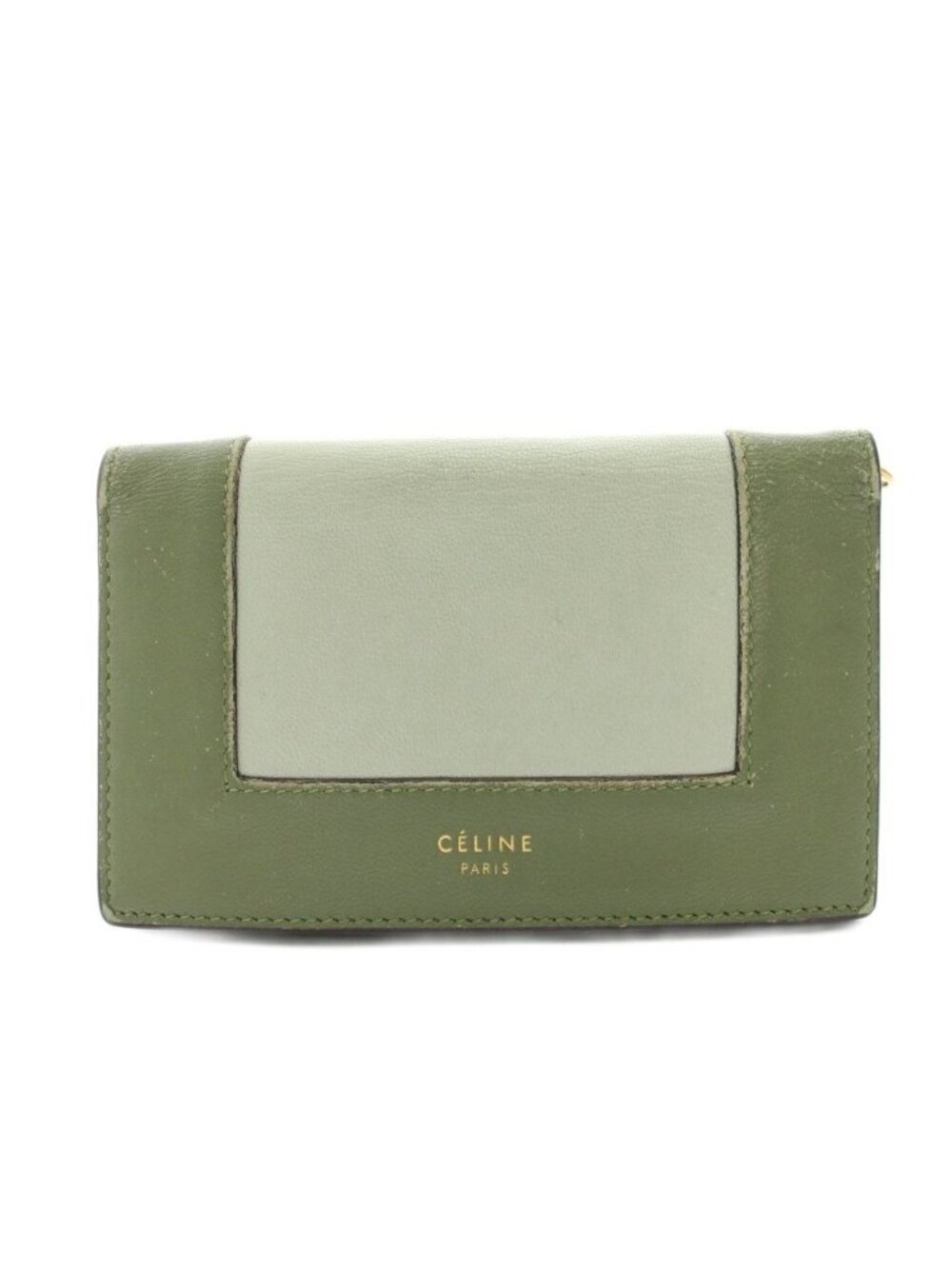 Celine Phoebe Philo Era Frame Bicolor Card Coin Purse Leather Green